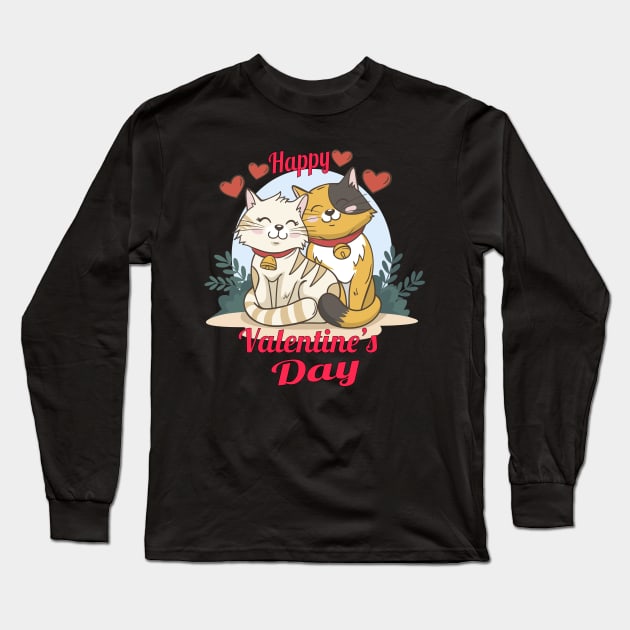 cute cat happy valentines day unisex t-shirt Long Sleeve T-Shirt by bakry